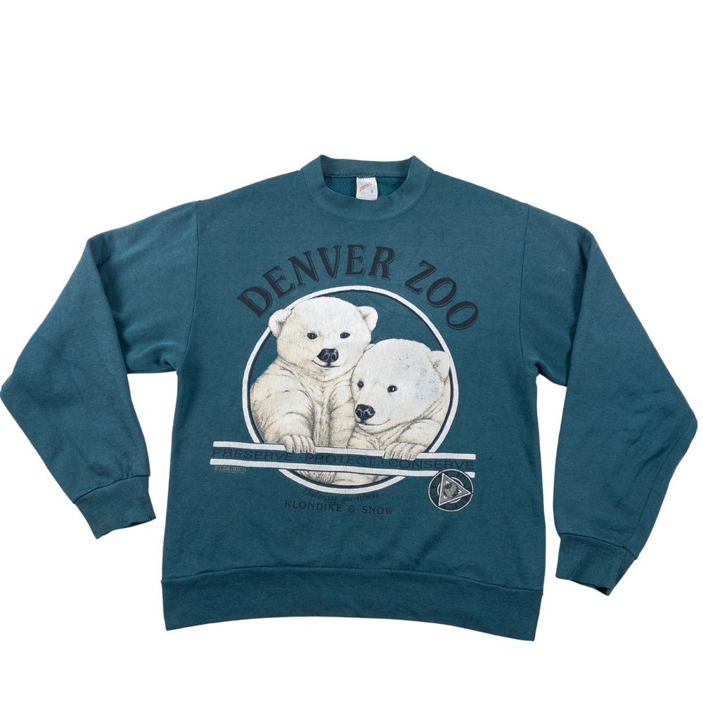 Jerzees Sweatshirt Women‎ S Teal Vintage 90s Denver Zoo Polar Bear Klondike Snow